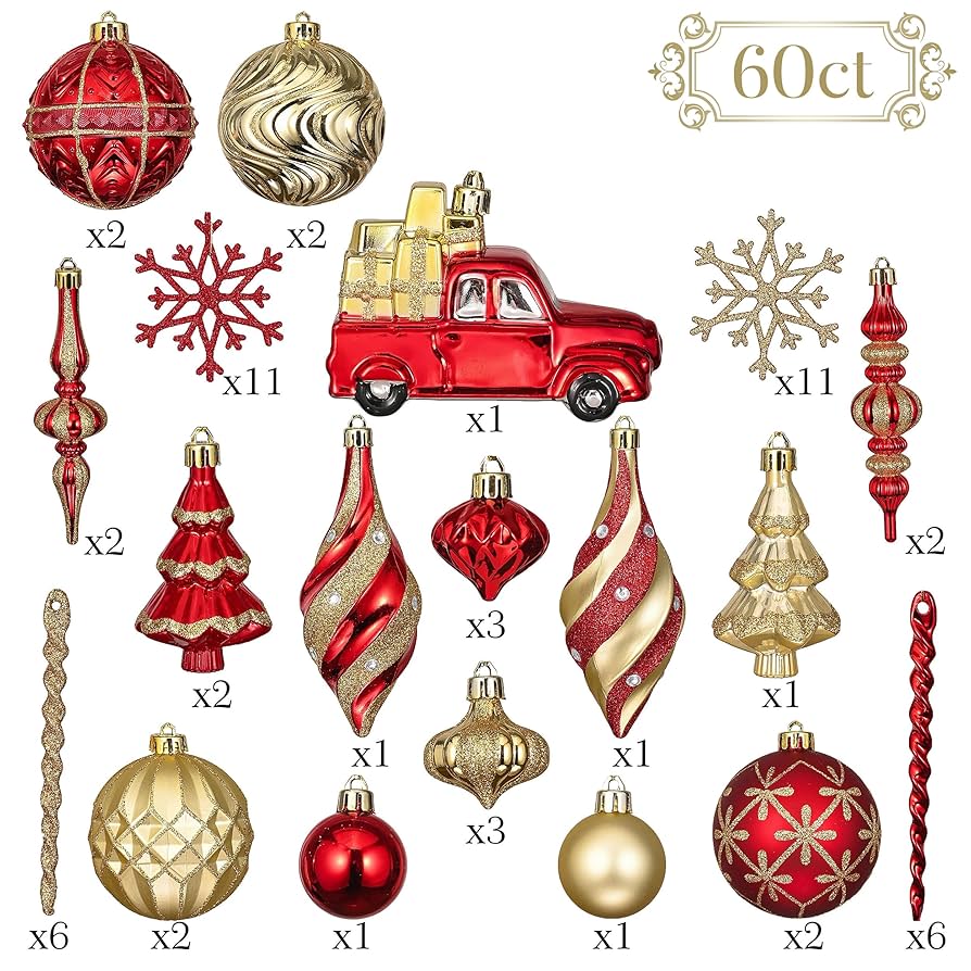 Valery Madelyn クリスマス  オーナメント 60個入りセット Amazon.co.jp: Valery Madelyn クリスマスツリーオーナメント 60